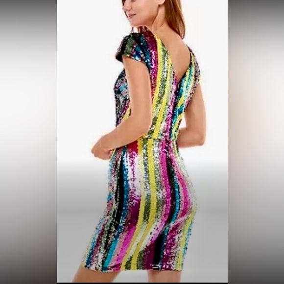 NWT As U Wish size Medium Multicolor Sequin V-Neck Dress - Picture 2 of 6